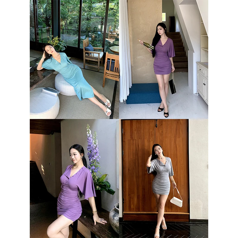 肉装小cherry 封神系列 抽褶不规则斜扣微胖包臀直筒长短款连衣裙