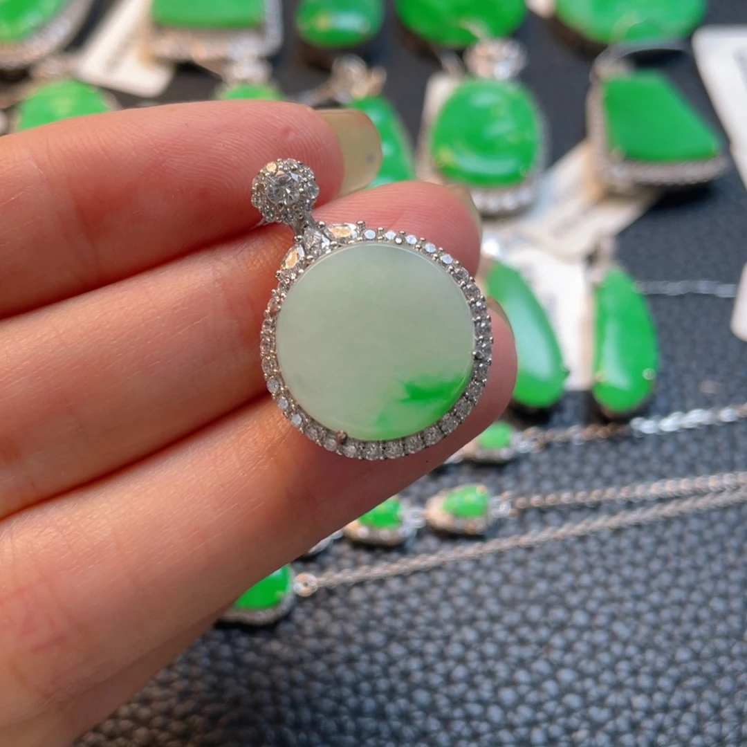 翡翠银S925镶嵌吊坠(不含链)