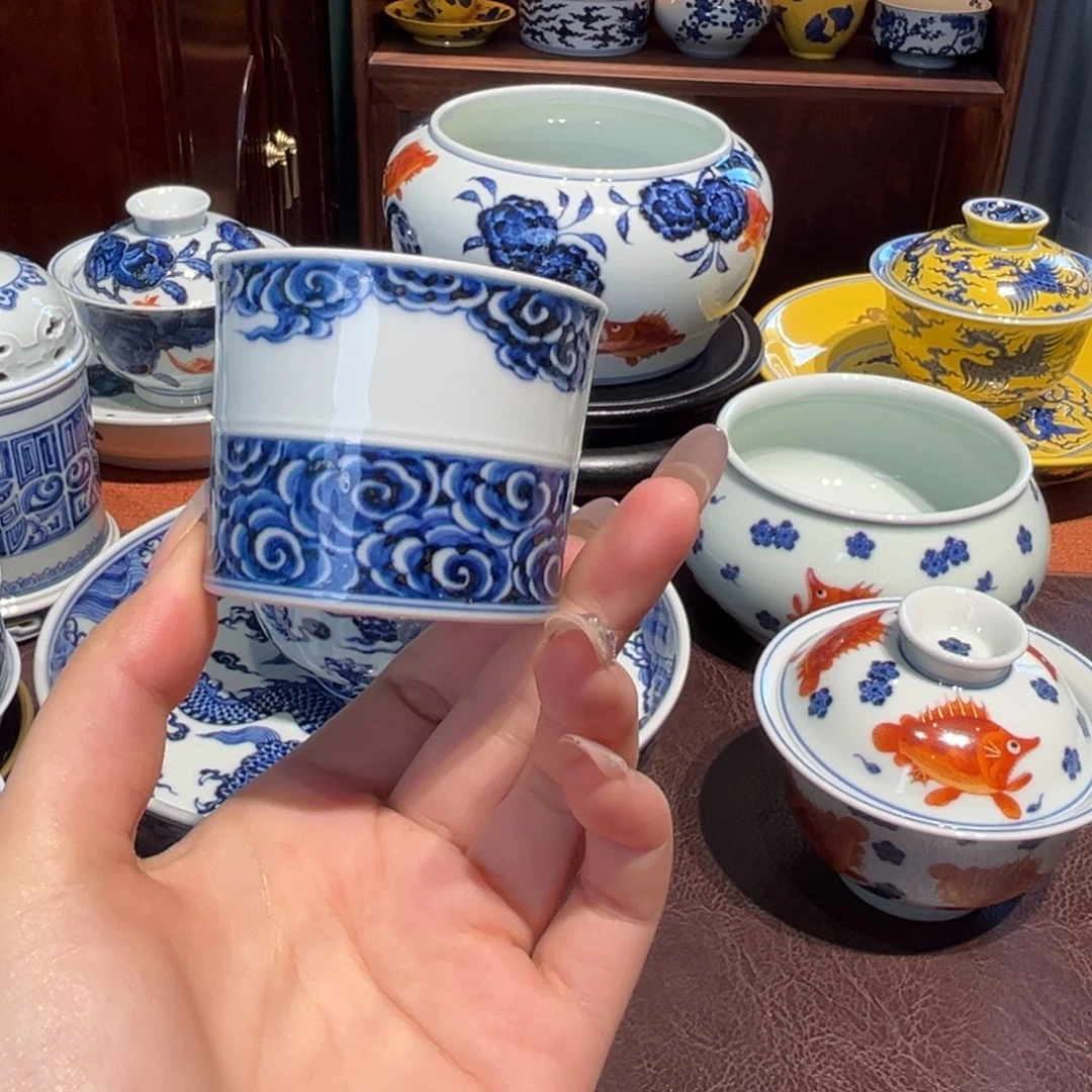 青花雯华堂手绘杯杯