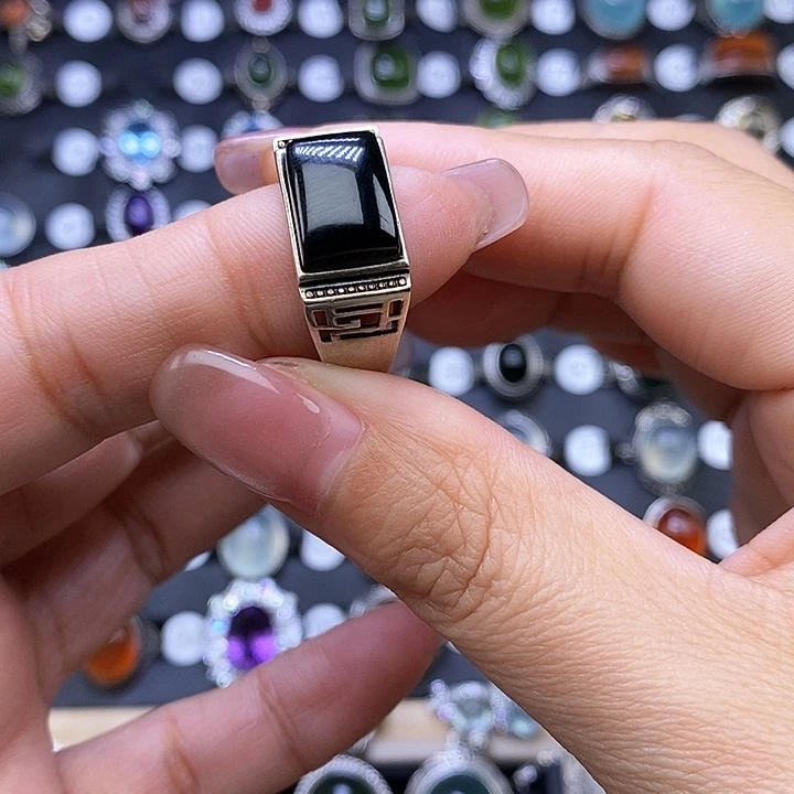 岫玉戒指银S925镶嵌有***乐