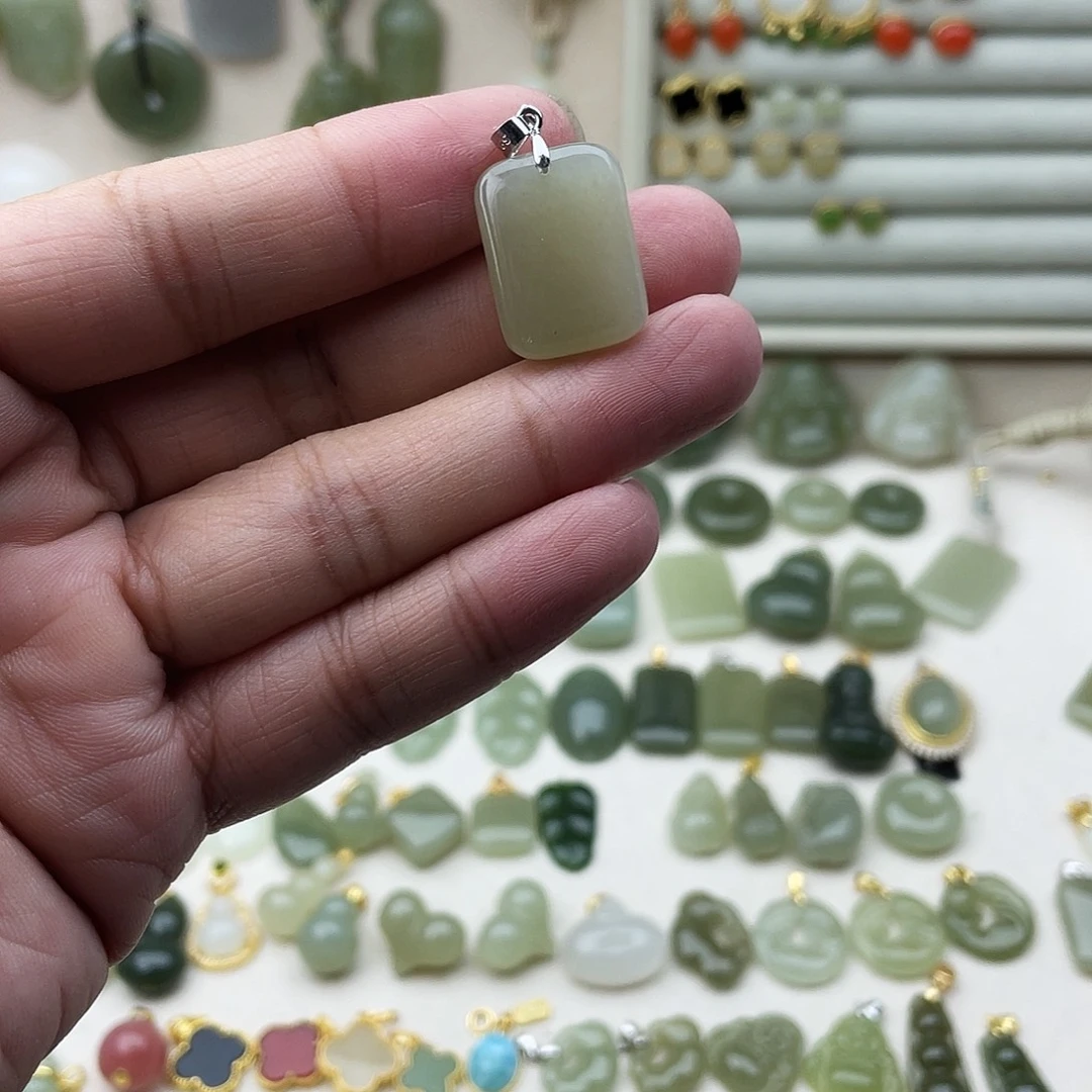 和田玉银S925镶嵌吊坠(不含链)