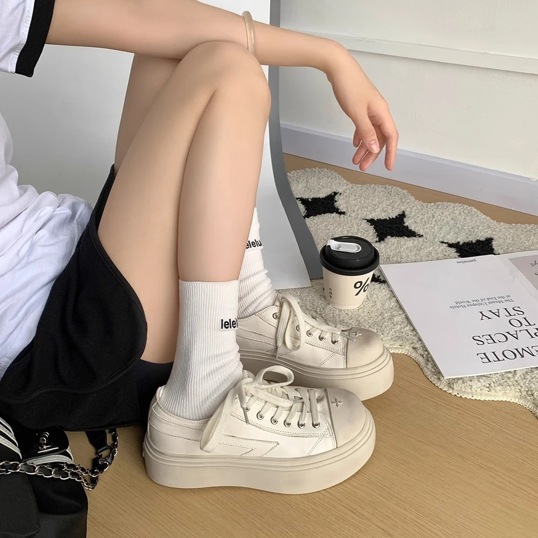 【十字花】厚底鞋配阔腿裤增高系带休闲美式大头鞋做旧复古脏脏鞋