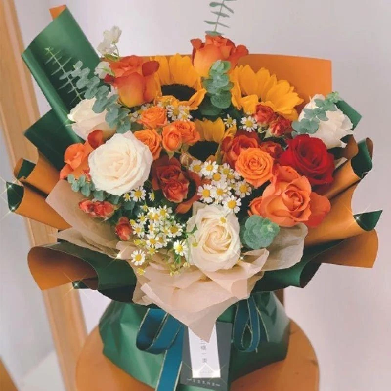 【喜笑颜开】鲜花花束日葵玫瑰洋桔梗洋甘菊尤加利叶混搭鲜花花束生日鲜花花束鲜花店送花上门