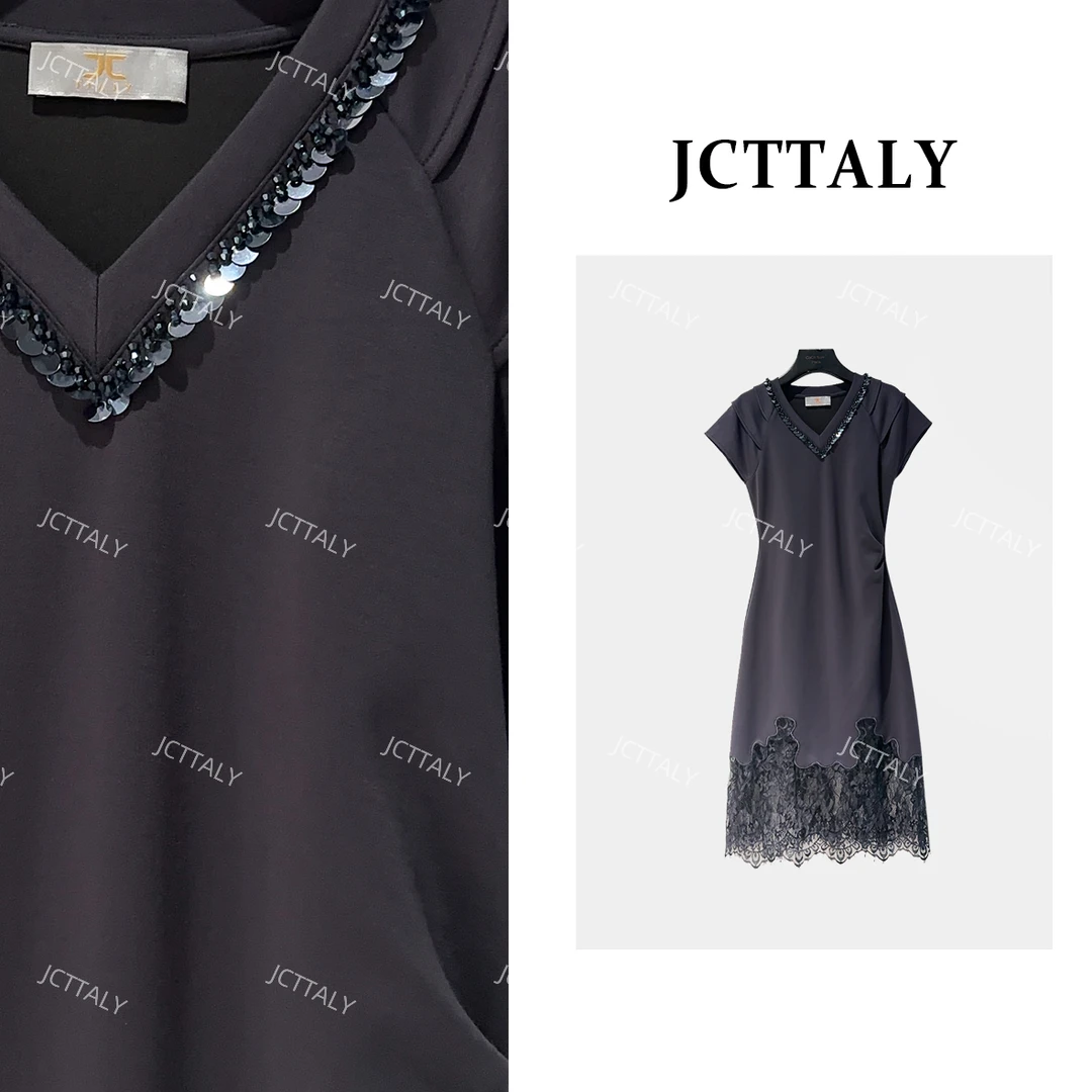 【昕昕I】2025夏季新款法式时尚亮片浮雕收腰气质连衣群女JC-A3479