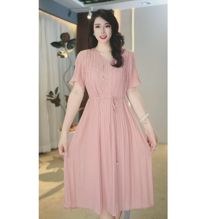 【善善专属】B143夏季短袖连衣裙女2025新款遮肉显瘦收腰大码裙子