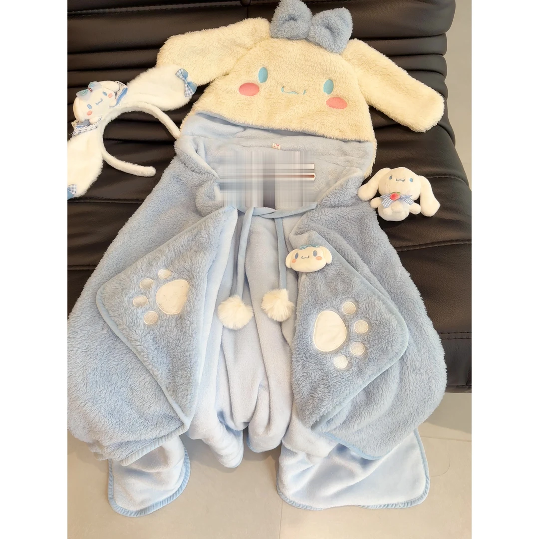 冬季新款玉桂狗半边绒披肩睡衣女甜美可爱加厚毛绒保暖家居服套装