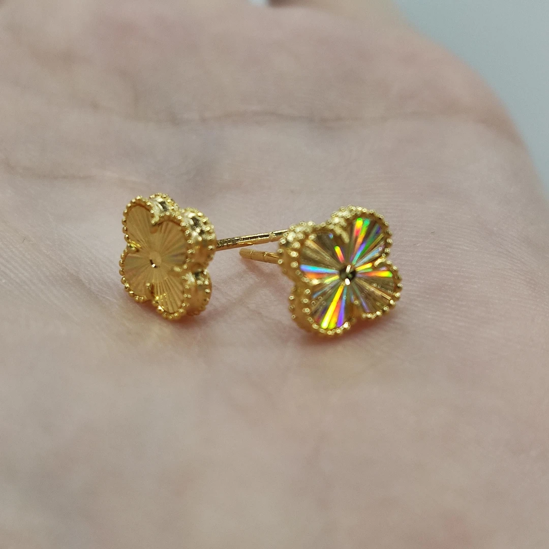 【金耳饰】炫彩四叶草黄金耳钉5G足金999精品百搭零附加