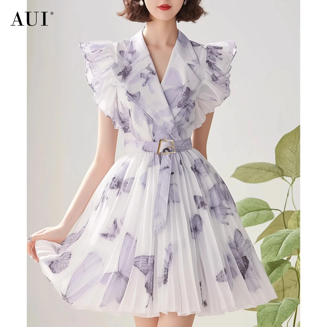 【小云总专享】AUI法式设计感印花雪纺西装连衣裙-24X014360