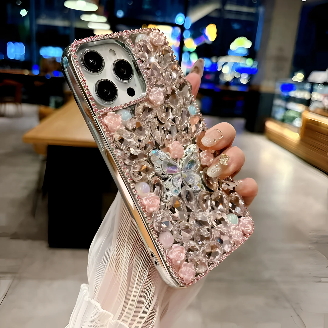 奢华镶钻立体蝴蝶适用iphone16苹果15promax手机壳14plus13套12