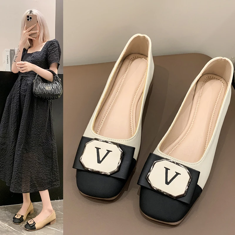 真软皮金属扣2025新款春秋玛丽珍女鞋方头大码小个子复古浅口女鞋