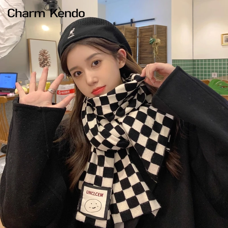 Charm Kendo围巾冬季2025新款格子韩系百搭学生毛线针织保暖围脖