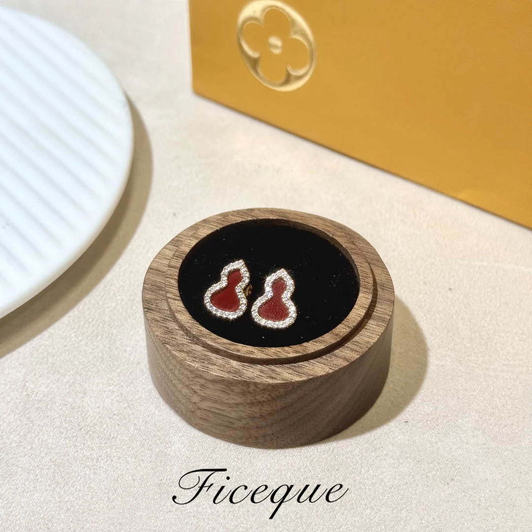 V金  Ficeque高奢经典红色葫芦耳钉气质CNC精工