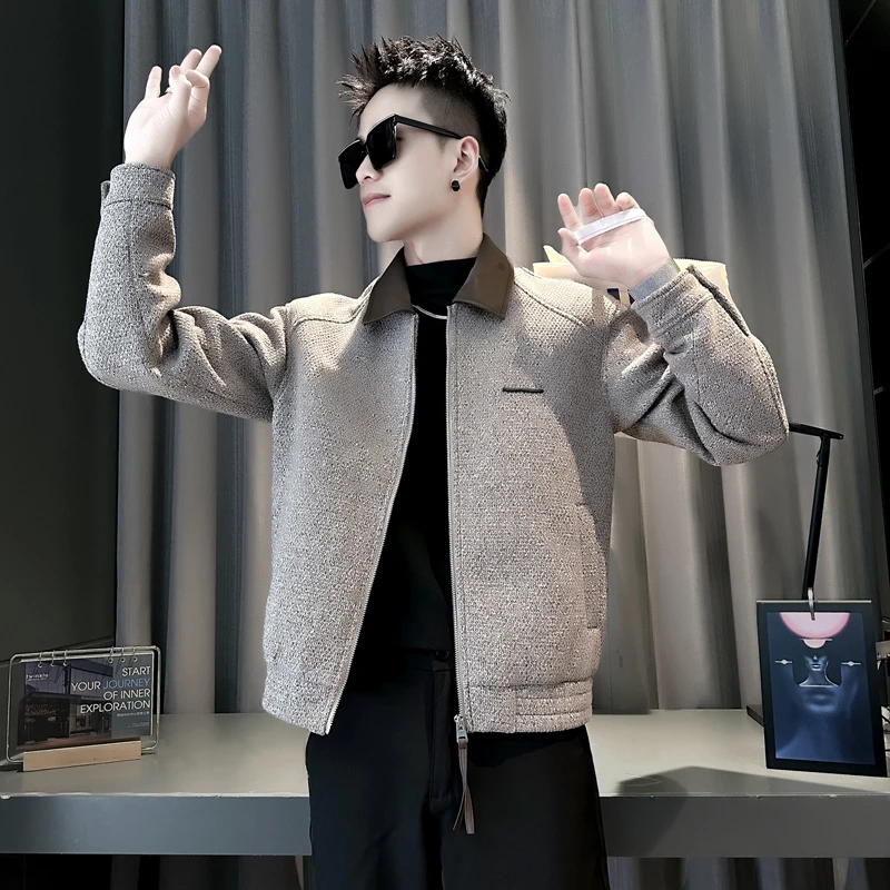 男士翻领爆款拼接加厚夹克2025秋冬新款潮牌时尚休闲痞帅高端外套