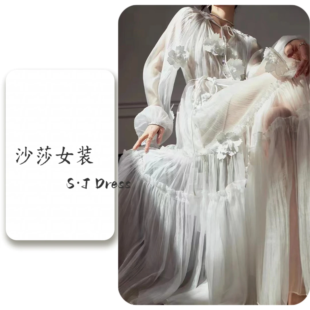 法式重工立体花朵长裙仙女连衣裙沙滩裙春夏长款日常公主仙女裙