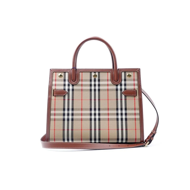 95新 BURBERRY/博柏利 经典格子拼棕手提单肩包/H_ZY0000379859
