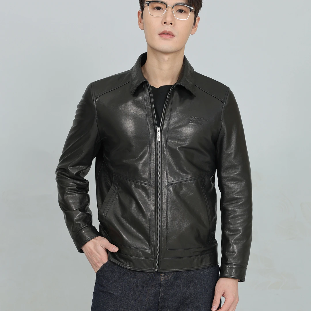 秋季新款真皮山羊皮皮衣男休闲翻领男士男装皮夹克修身短款潮流
