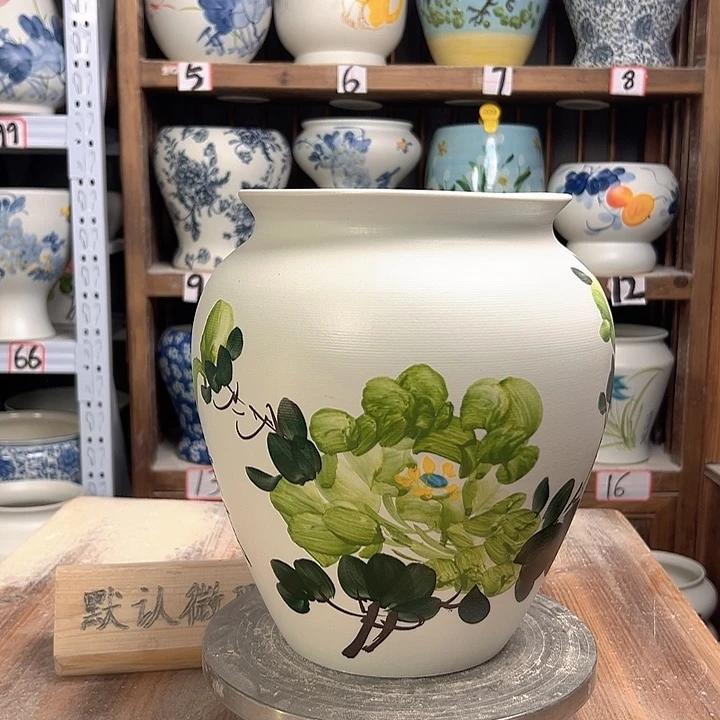 陶高26口18.5绿绿牡丹陶瓷