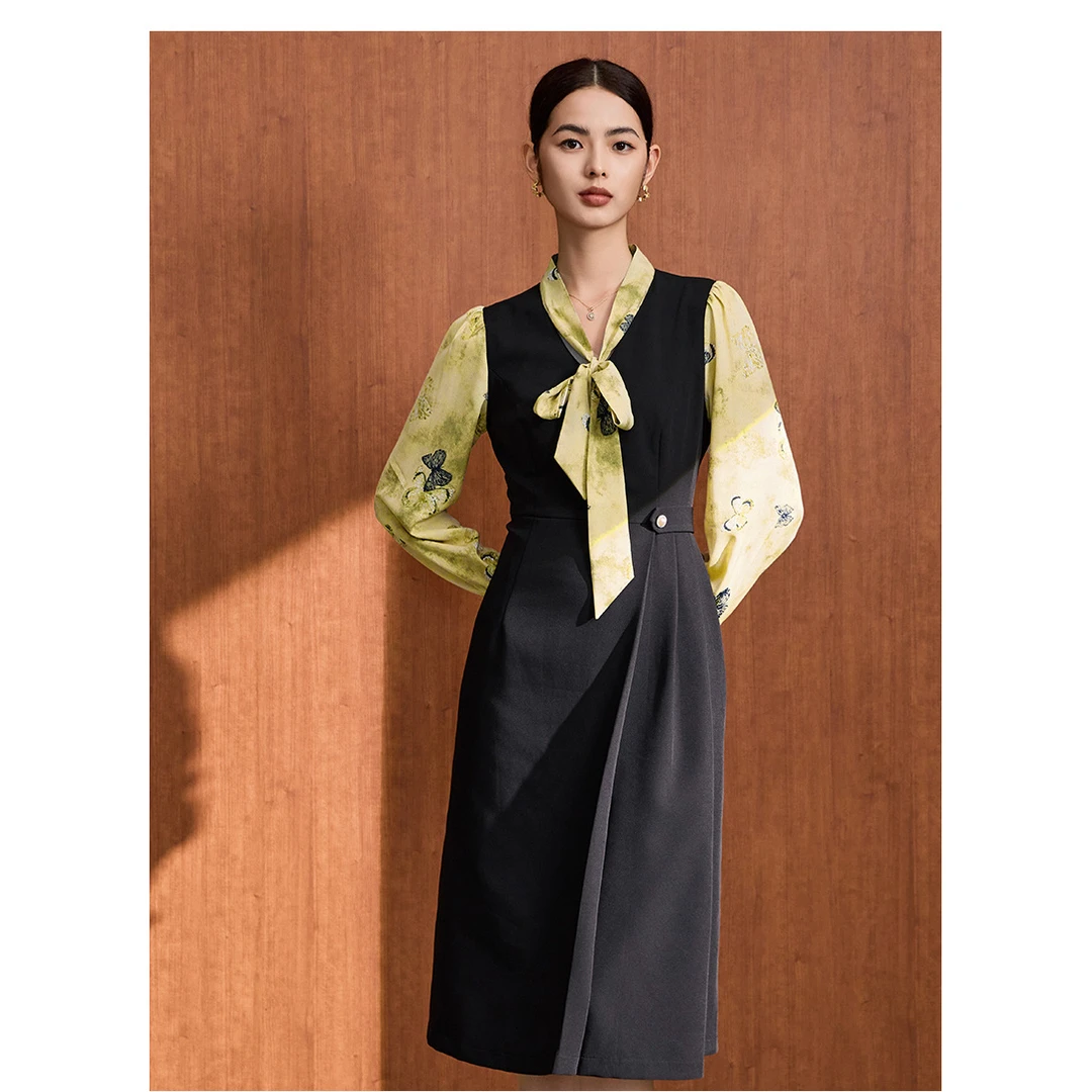 【马天奴】高级感时尚蝴蝶飘带雅韵时尚春夏新款连衣裙VDA981DRX0