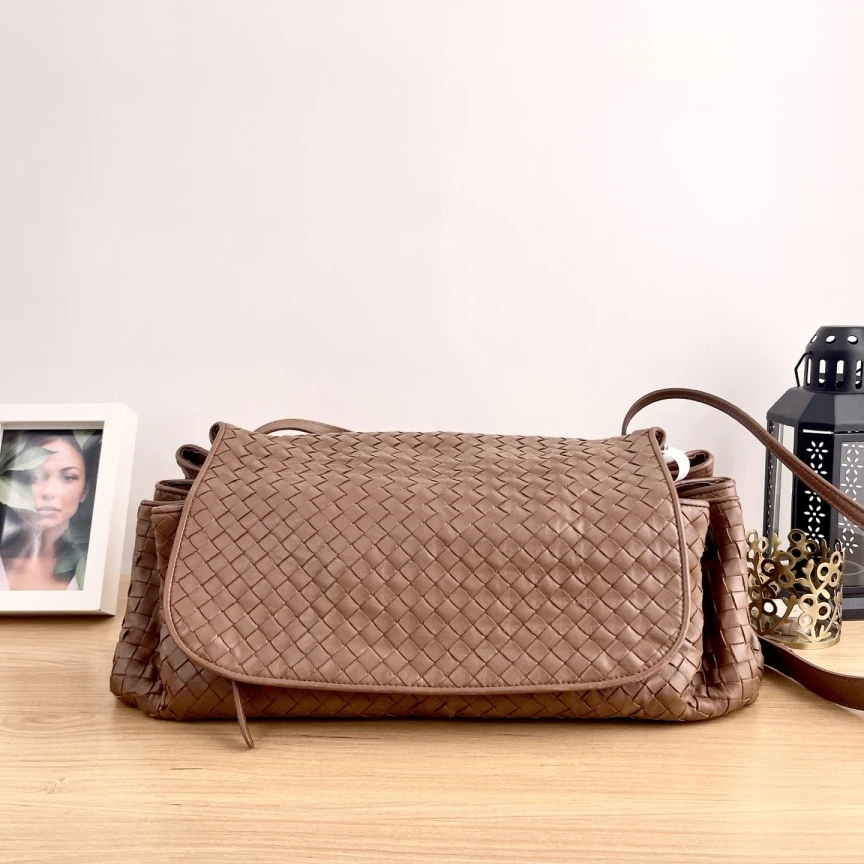 95新 BOTTEGA VENETA/葆蝶家 棕色编织单肩包/1189