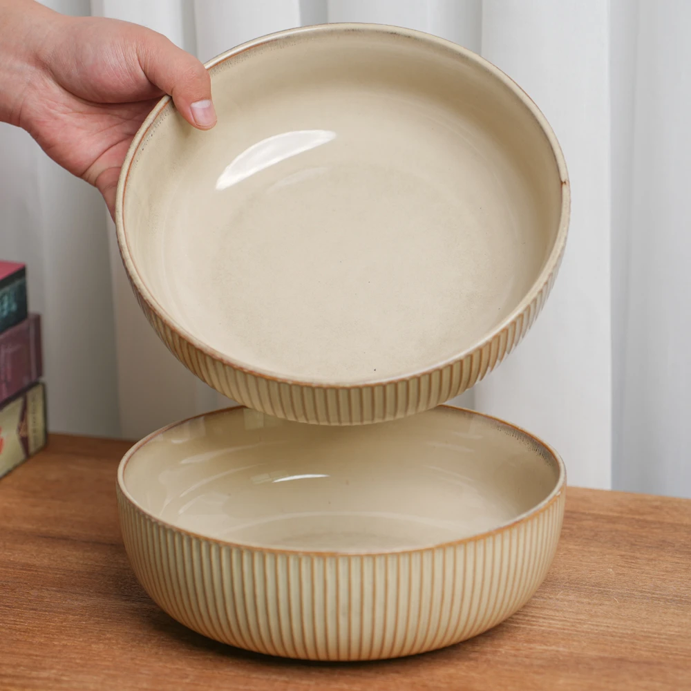 【瑕疵】陶瓷汤碗窑变卡其色大深盘高颜值家用汤菜碗D4A