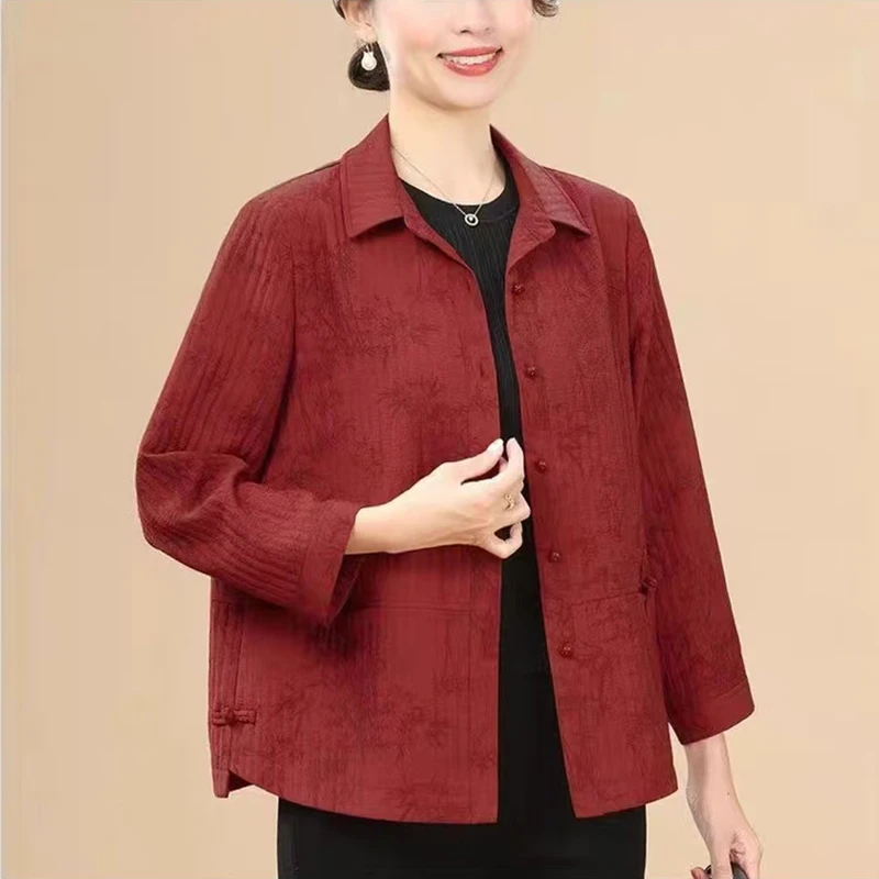 8045-春秋季新款妈妈装外套女装时尚休闲中老年详衣衬衣