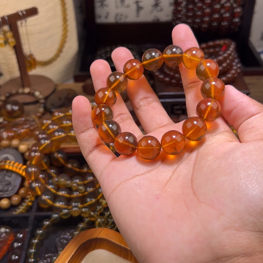 琥珀未镶嵌颈饰14mm棕红手串