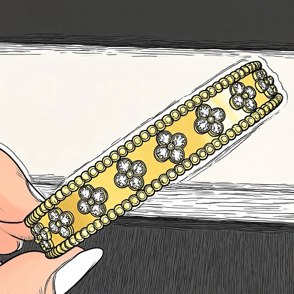 合金手镯 高定V金 万花筒手镯四叶草宽窄版轻奢时尚经典百搭