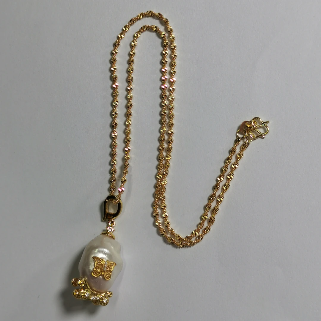 [海极光甄选]dz359 淡水珍珠吊坠17-25mm 钛合金