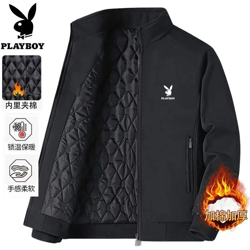 PLAYBOY花花公子中老年人秋冬季加绒加厚棉衣休闲男士外套爸爸装