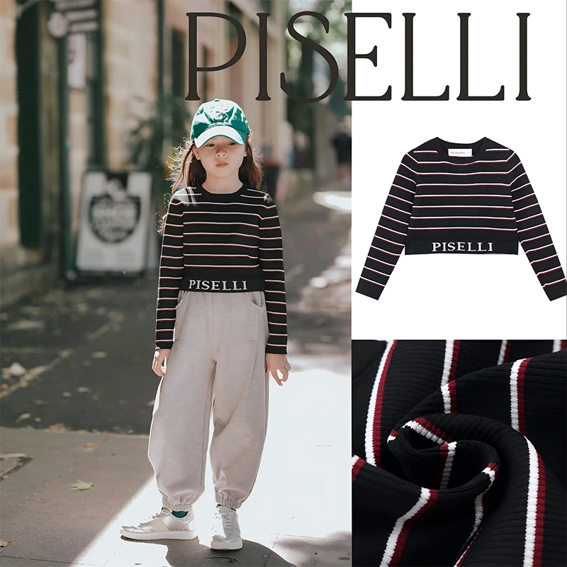 PISELLI史豌豆女童字母条纹套头毛衣 Y3441