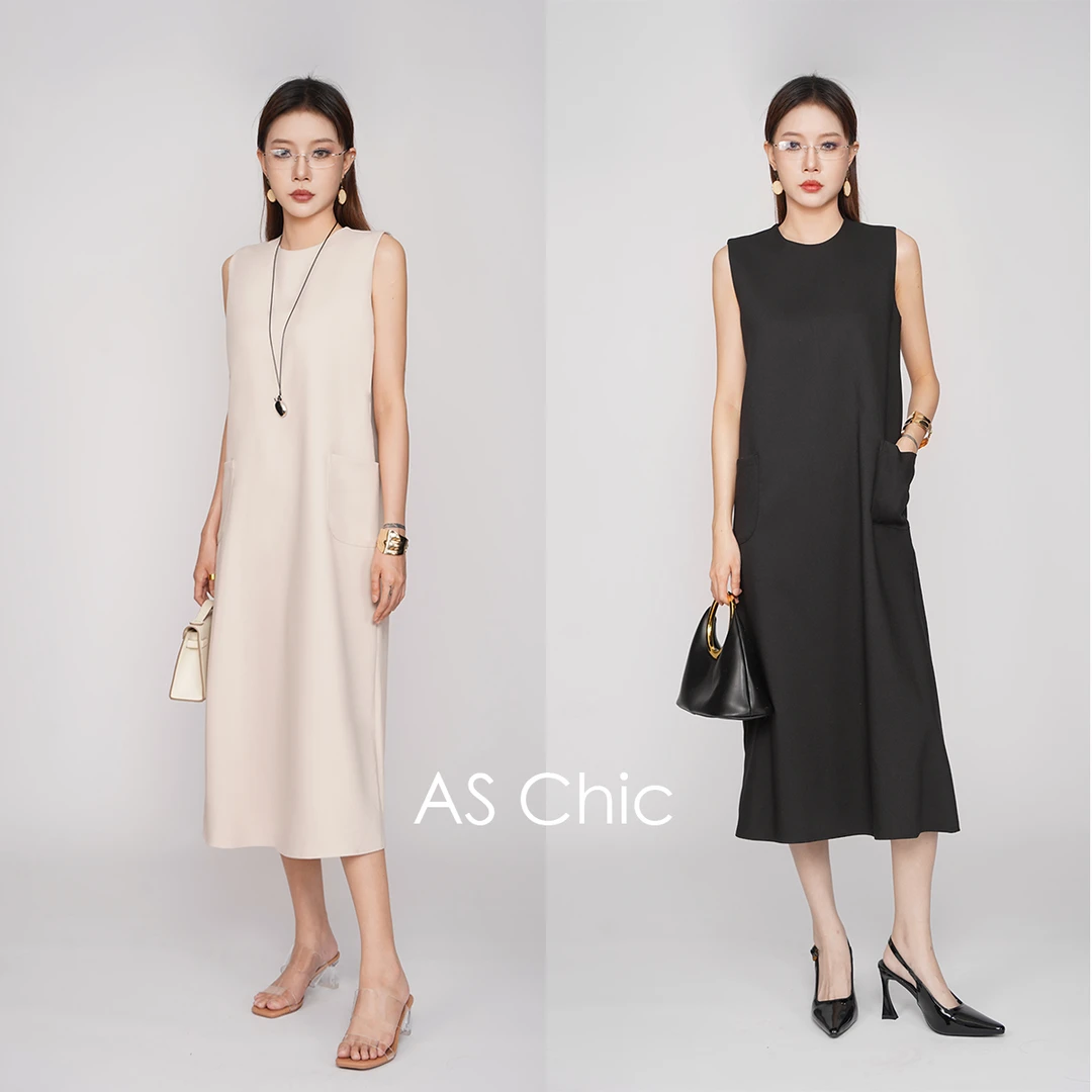 AS Chic25SS气质简约通勤无袖西装背心连衣裙女AS3287