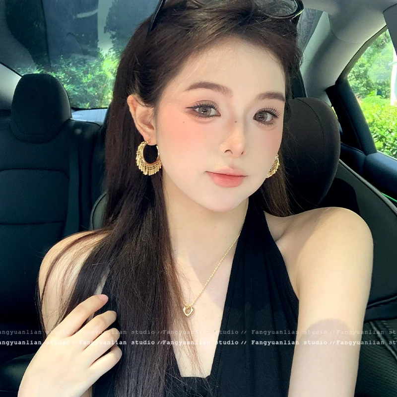 铜合金耳饰 千千阙歌 波西米亚风金色流苏圈圈耳环女耳钉气质耳饰