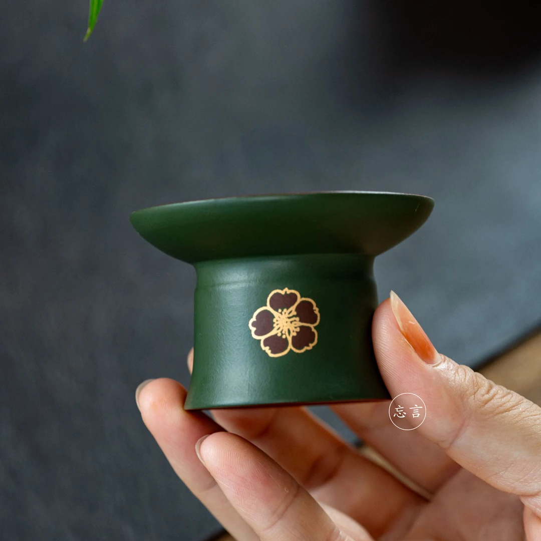 宜兴紫砂炫彩家用盖置小茶宠底座手工描彩家用装饰好看经典好用器