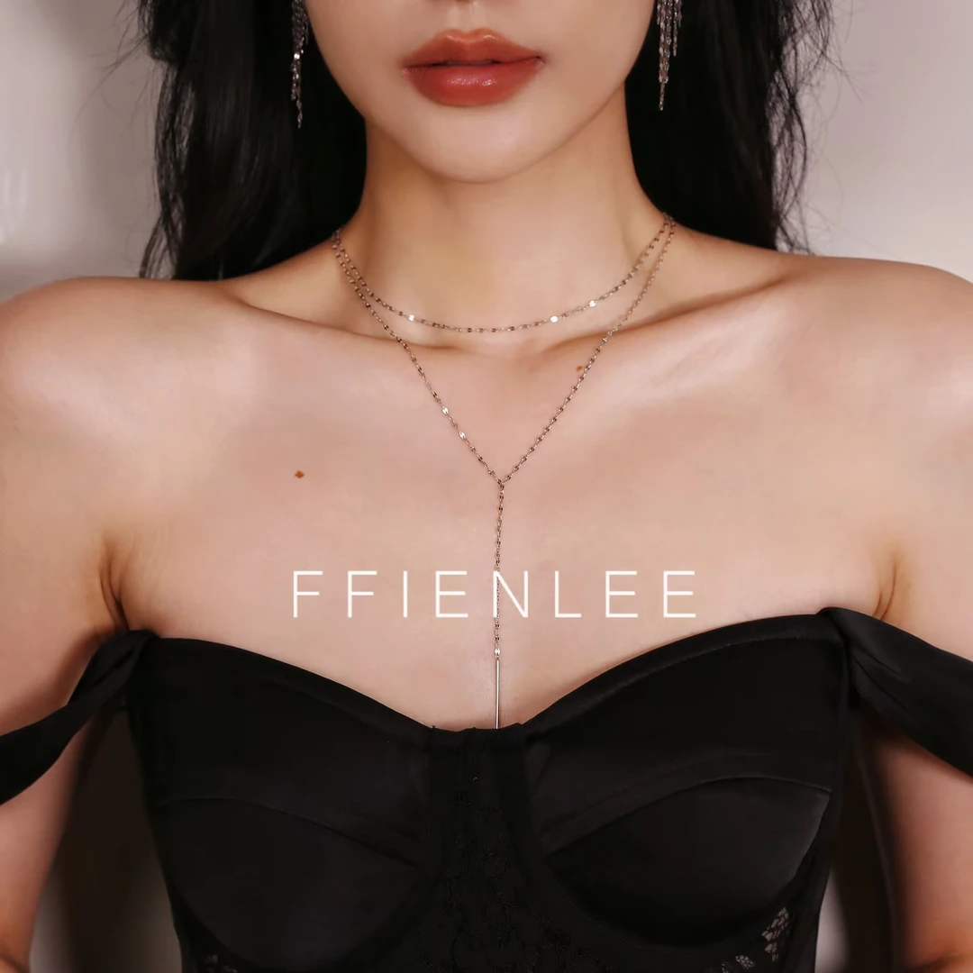 坠链均925银 S925银<丹桂飘香> 轻奢双层叠戴Y字型长款流苏项链