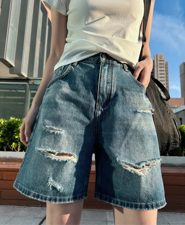 YU TONG 牛仔破洞中裤