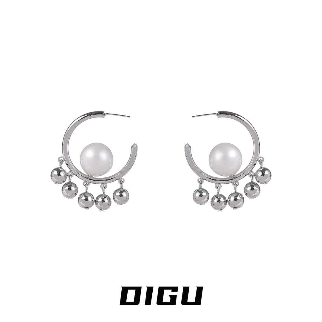 嘀咕家 铜合金仿珍珠耳饰 个性珍珠耳圈独特珠珠流苏耳环时尚耳饰