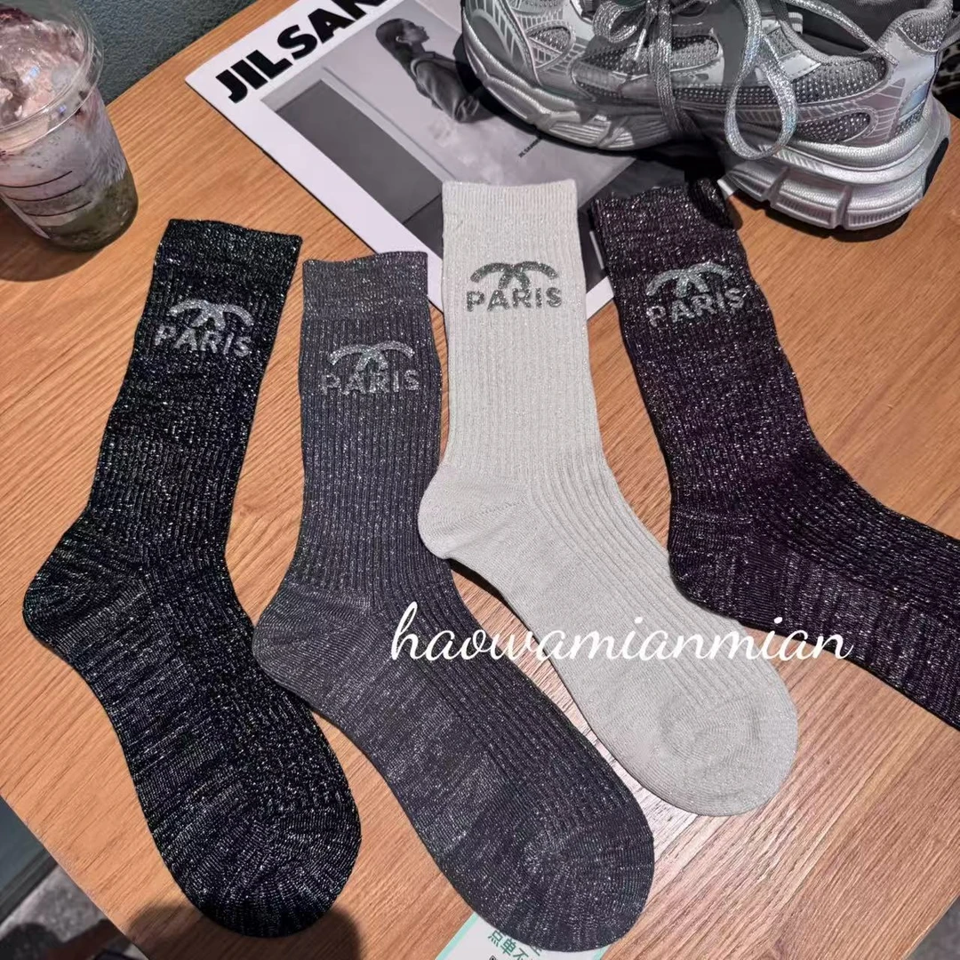 香风缪钻韩版双针烫钻亮丝饰品潮袜时尚洋气百搭外穿高筒堆堆袜女