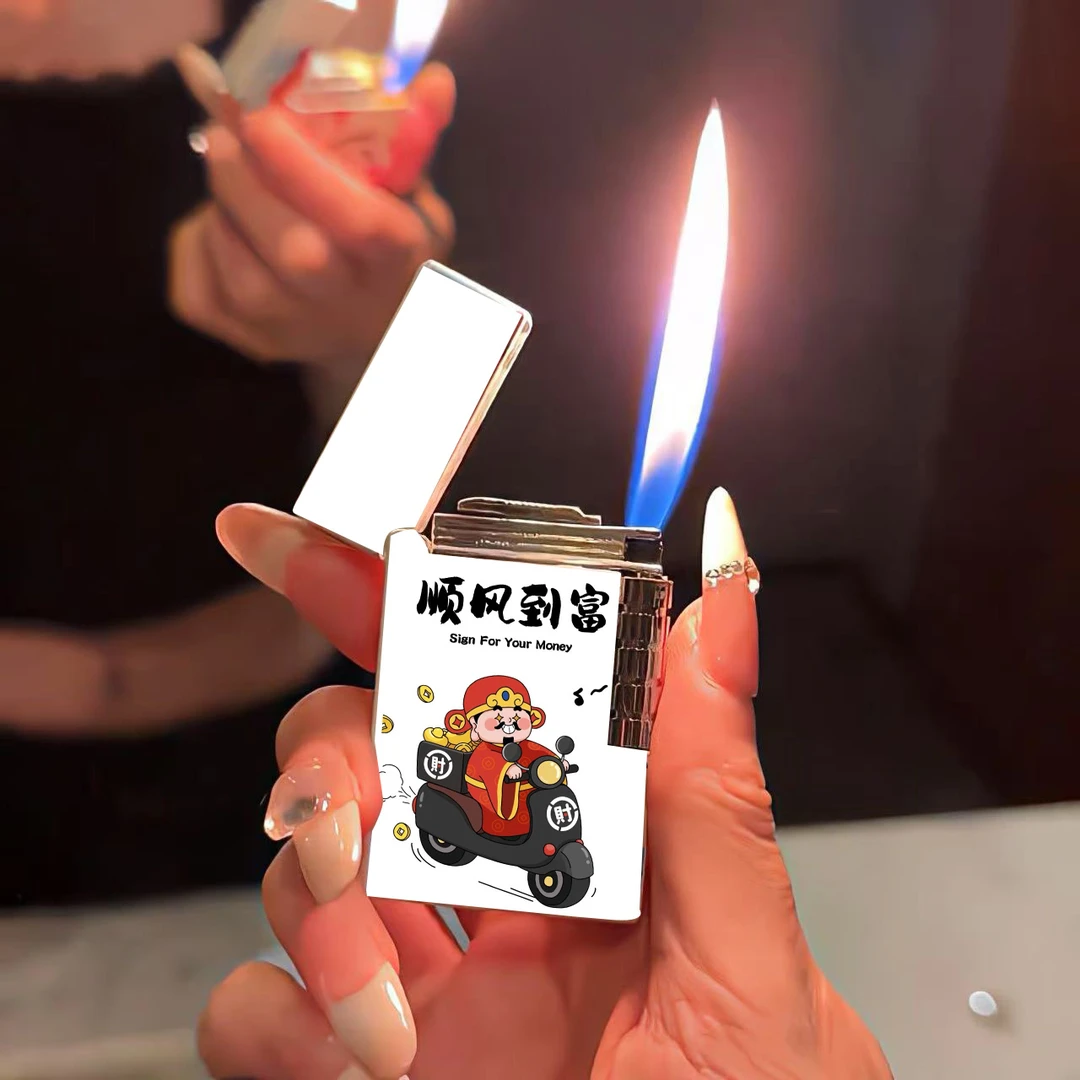 清脆朗声全金属发财系列明火财神打火机创意好寓意送男友惊喜礼物