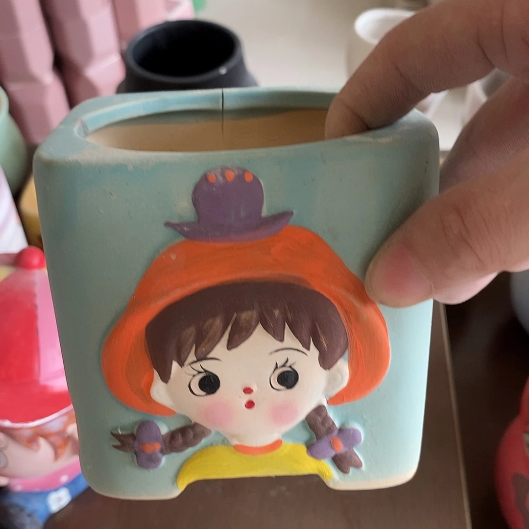 摆件陶盆有孔 窑裂修补 介意勿