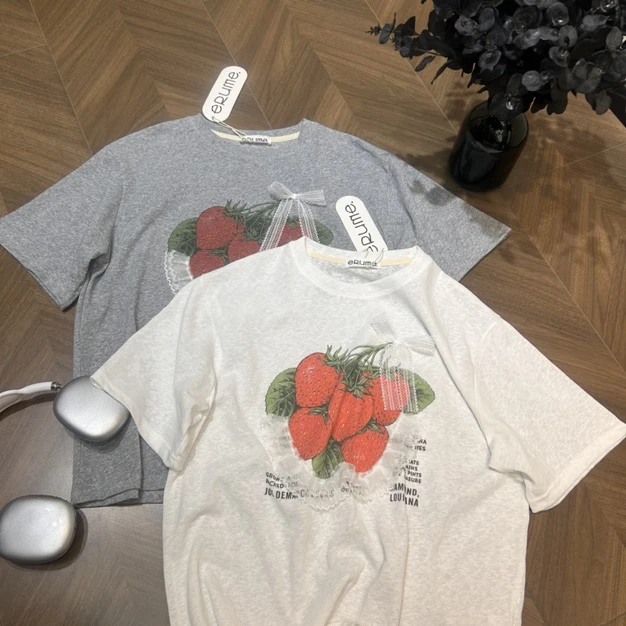 韩系短袖刺绣印花T恤孤品