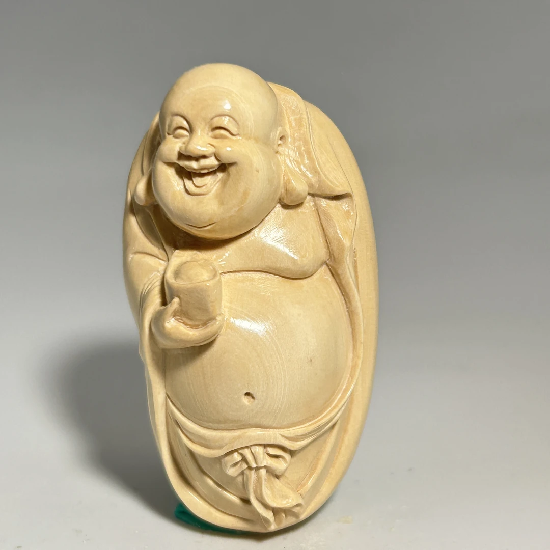 猛犸牙雕奶黄弥勒把件51*28*20mm假一罚四X1149