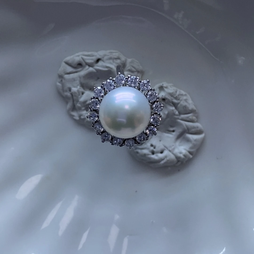 银S925镶嵌戒指淡水珍珠