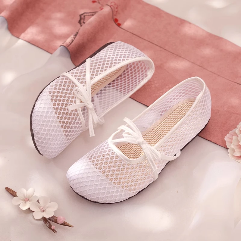 2025新款夏季甜美风女鞋圆头透气布鞋薄款网面渔夫鞋一脚蹬懒人鞋