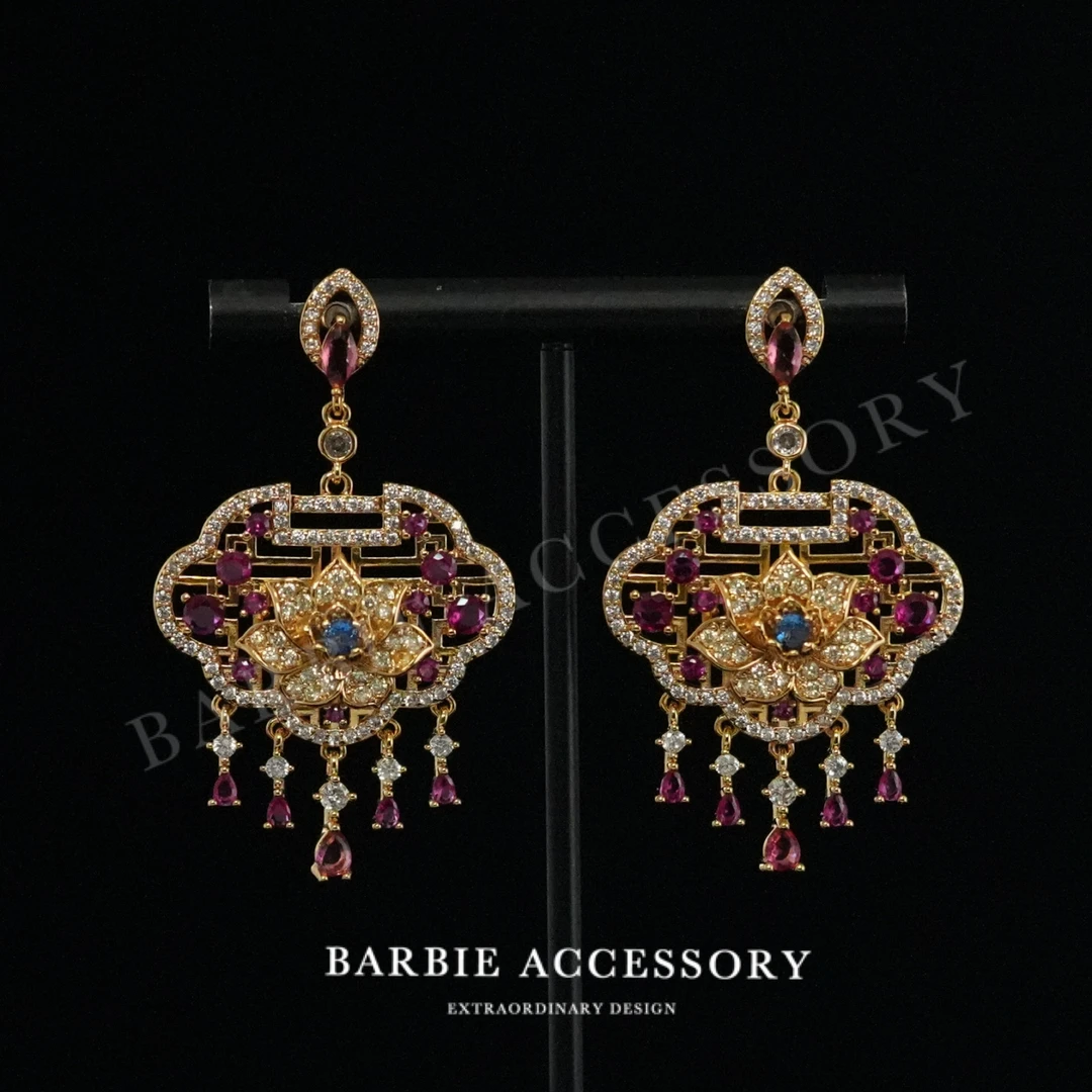 铜合金合成锆石耳饰 【平安星锁】法式既视感轻奢设计款高级感耳环