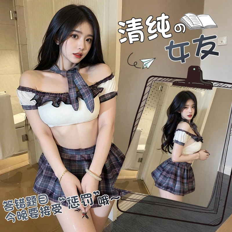 学低胸显瘦性感黑白性感纯欲风漏空睡裙修身in