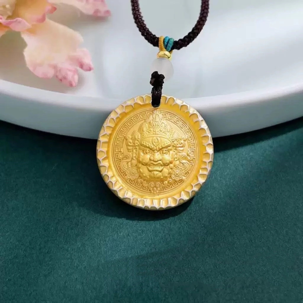 吊坠足银 足银999挂绳描金黄财神吉言纳福实心吊坠