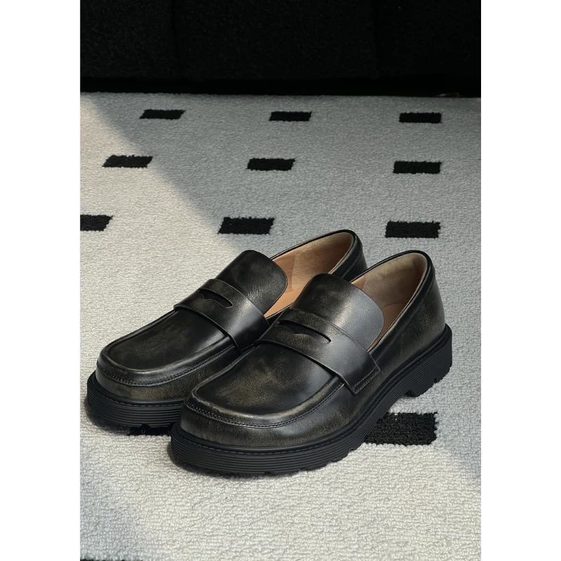 擦色方头复古低跟百搭秋时尚乐福鞋DD4I0421