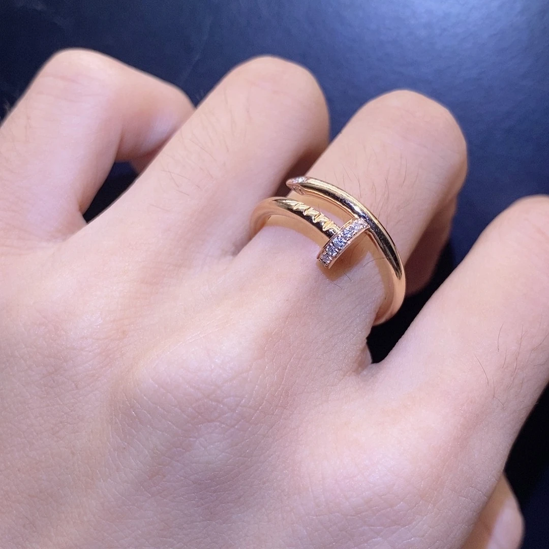 戒指/指环18K金镶嵌钻石细版钉子k玫