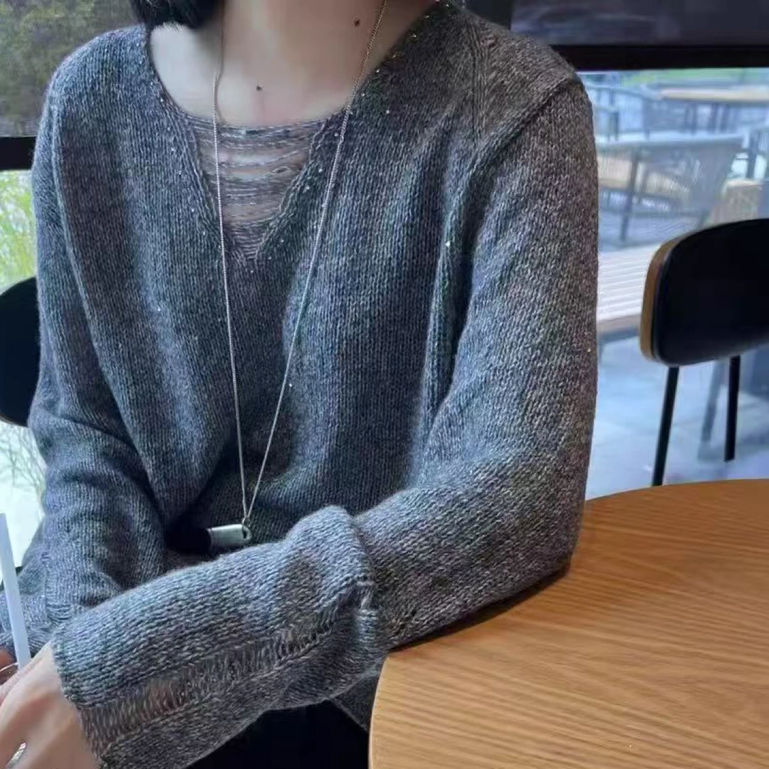【新品好货清】高品质丝羊绒花纱珠片➕丝线针织衫