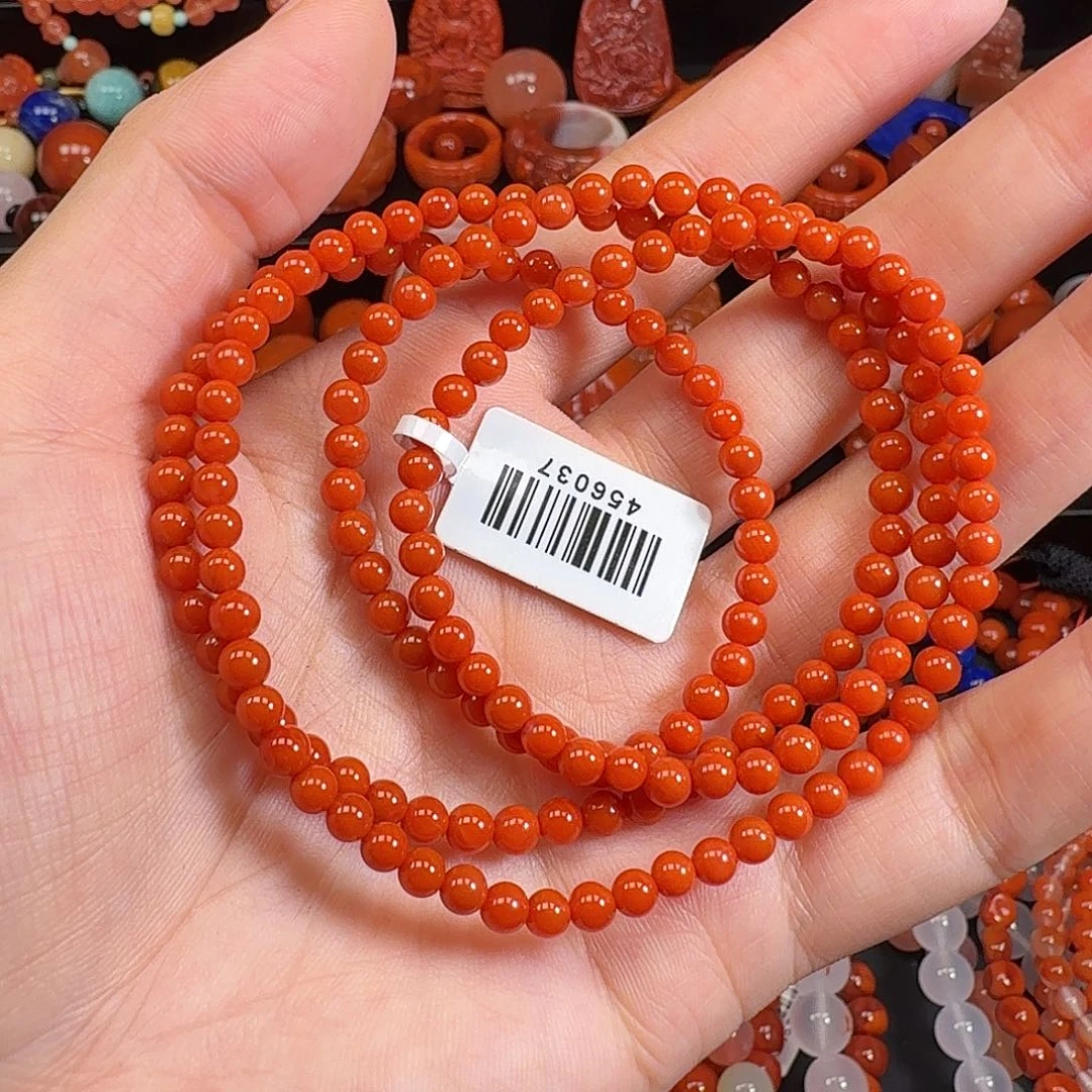 南红玛瑙未镶嵌柿子红4mm